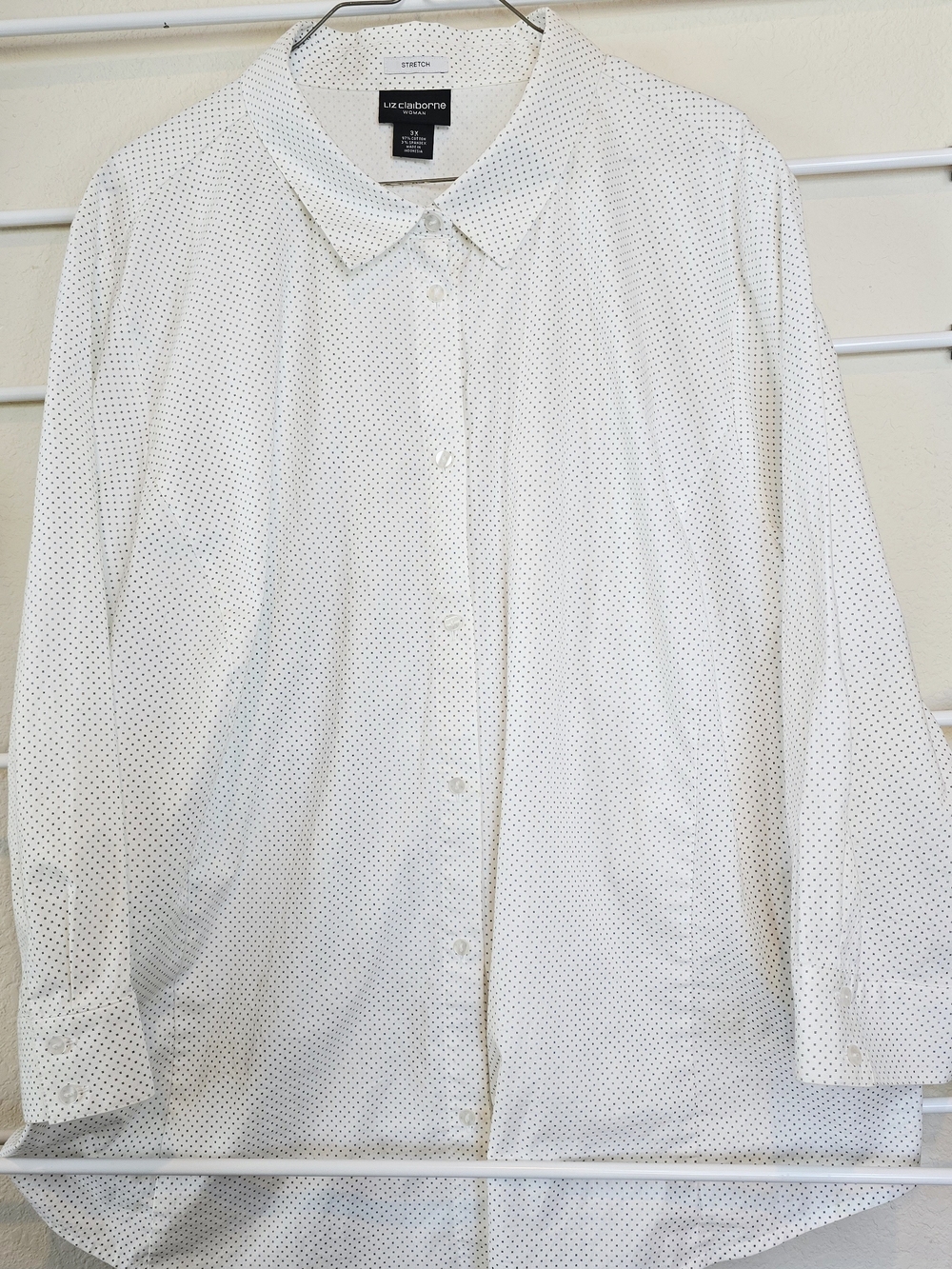 Liz Claiborne White Button-Down Shirt with Black Microdots Sz 3X